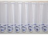 Scheibengardine STICKEREIEN PLAUEN "Muscheln" Gr. 1, weiss (weiß, blau), B:95cm H:40cm, Voile, Polyester, Gardinen, Scheibengardine