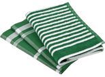 Geschirrtuch ROSS "Exclusiv", grün, 3 Stk., 100 % Baumwolle 50 % Baumwolle 50 % Leinen, 100% Baumwolle, 50% Baumwolle, 50% Leinen, Geschirrtücher, Geschirrtuch, 1x Küchen-Frottiertuch (Streifen) und 2 Geschirrtücher (Karodesign)