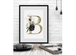 Bild QUEENCE "B", gold (farbe rahmen: schwarz, farbe bild(er): goldfarben), B:30cm H:40cm, Acrylglas, Holz, Papier, Bilder, Bild, HD Premium Poster-Druck inkl. Holzrahmen
