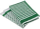 Geschirrtuch ROSS "Exclusiv", grün, 3 Stk., 100 % Baumwolle 50 % Baumwolle 50 % Leinen, 100% Baumwolle, 50% Baumwolle, 50% Leinen, Geschirrtücher, Geschirrtuch, 1x Küchen-Frottiertuch (Streifen) und 2 Geschirrtücher (Karodesign)