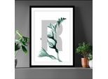 Bild QUEENCE "R-Flower", grau (farbe rahmen: schwarz), B:50cm H:60cm, Acrylglas, Holz, Papier, Bilder, Bild