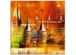 Glasbild ARTLAND "Lübeck Hansestadt Collage 04", orange (farbe bild(er): orange), B:30cm H:30cm, Bilder, Glasbild, in verschiedenen Grössen