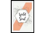 Bild QUEENCE "Wild Soul", bunt (farbe rahmen: schwarz, farbe bild(er): blau, türkis, pink, gelb), B:30cm H:40cm, Acrylglas, Holz, Papier, Bilder, Bild, HD Premium Poster-Druck inkl. Holzrahmen