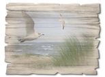 Holzbild ARTLAND "Nordseestrand mit Möwen", blau (farbe bild(er): blau), B:40cm H:30cm, Holzwerkstoff, Bilder, Holzbild