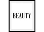 queence Bild »Beauty« Fashion Motivationsbilder Schriftzug Schwarz-Weiss HD Premium Poster-Druck inkl. Holzrahmen