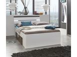 Stauraumbett SCHLAFKONTOR "Mars", weiß (weiß, lavafarben), B:146cm H:97cm L:216cm, Betten, Stauraumbett, inklusive 2 Schubkästen und LED-Beleuchtung