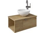 Waschtisch SAPHIR "Serie 6915 Waschschale mit Unterschrank für Gästebad, Gäste WC", braun (halifax eiche, halifax eiche, halifax eiche quer nb), B:61cm H:39,8cm T:35cm, Waschtische, Waschtisch, 61 cm breit, 2 Türen, offenes Fach, kleine Bäder, ohne Armatur