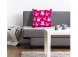 Dekokissen QUEENCE "Evan", pink (pink, bedruckt), B:40cm L:40cm, Polyester, Dekokissen_Sitzkissen_Kissenhüllen, mit vielen Häschen