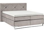 Boxspringbett "Dubai", grau (d 041 grau), B:177cm L:214cm, GALLERY M BRANDED BY MUSTERRING, Komplettbetten, Boxspringbett, Kufe in Chrom, 3 Härtegrade, Kopfteil mit Knopfheftung