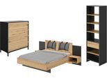 Schlafzimmer-Set GAMI "Mimizan", braun (schwarz – eiche helvezia), B/H: 160cm x 200cm, Schlafzimmermöbel-Sets