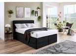 Boxspringbett, schwarz, B:155cm L:205cm, Microvelours (100% Polyester), WESTFALIA SCHLAFKOMFORT, Komplettbetten, Boxspringbett, wahlweise mit Kaltschaum-Topper
