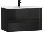 Waschtisch WELLTIME "Athen Badschrank Badezimmer WC Unterschrank mit Becken", schwarz (schwarz, schwarz hochglanz), B:80cm H:50cm T:46cm, Waschtische, Waschtisch, Waschplatz mit 2 Schubladen, Breite 80cm Softclose Bad