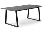 Esstisch HAMMEL FURNITURE "Meza Designtisch mit Auszugsfunktion und 2 Einlegeplatten", schwarz (schwarz, schwarz, schwarz), B:210cm H:73,5cm, Tischplatte: Schwarzes nanobehandeltes Fenix-Laminat (schwarzer Rand), Gestell: Pulverbeschichtetes schwarzes Metall, RAL9005 matt. Mit nanobehandeltem Laminat, einer matten, seidigen Oberfläche, die Fingerabdrücke abweist und langlebig und hygienisch ist.,