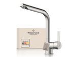 Spültischarmatur WASSERWERK "WK 4, Wasserhahn, Küche, Einhebelmischer", silber (edelstahloptik), B:5,7cm H:29,8cm T:25,7cm, Messing, Armaturen, 360 schwenkbar, Cold-Start-Funkt., geräuscharm