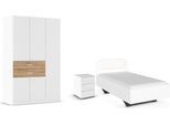 Schlafzimmer-Set RAUCH "Komplettzimmer Komplettschlafzimmer Schlafzimmer-Set (3-St.) MAIKA", weiß (alpinweiß, eiche artisan, lederoptik weiß), Schrank Breite 136cm, Höhe 197 + ohne Matratze, B/H: 100cm x 200cm, Schrank Breite 136cm, Höhe 197, Holzwerkstoff, Schlafzimmermöbel-Sets, Schrank 3 Breiten, 2 Höhen, Bett 100 cm, Nachttisch MADE IN GERMANY