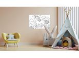 Wandsticker QUEENCE "Einhorn auf Blumenwiese", weiß, B:90cm H:60cm, Vinyl, Wandtattoos, DIY-Wandsticker zum Bemalen