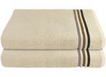 Duschtücher SCHIESSER "Skyline Color aus 100 % Baumwolle mit eleganter Streifenbordüre", beige (sand), B:70cm L:140cm, Frottier, Frottier, Handtücher, MADE IN GREEN by OEKO-TEX
