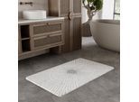 Badematte WECON HOME BASICS "Jasbeer", grau (weiß grau), H:15mm, Polyester, Badematten, Badematte, waschbar, rutschfest, strapazierfähig, pflegeleicht mit Linien Design