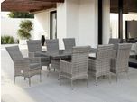 Garten-Essgruppe KONIFERA "Belluno", grau (grau,), Ohne Hocker, Polyrattan, Sitzmöbel-Sets, Stauraum unter dem Tisch, Grau, 2 der 8 Sessel stufenlos verstellbar