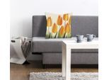 Dekokissen QUEENCE "Holli", grün (grün, orange, bedruckt), B:40cm L:40cm, Polyester, Dekokissen_Sitzkissen_Kissenhüllen, mit orangenen Tulpen