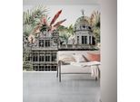 Fototapete KOMAR "Digitaldruck Vlies - Tropical Palace - Größe 300 x 250 cm", grün (grau,grün), Rollen: 1, Vlies, Tapeten, Wohnzimmer, Schlafzimmer