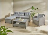 Gartenlounge-Set KONIFERA "Cordoba", grau (graubraun, graubraun,), Polyrattan, Sitzmöbel-Sets, Polyratten, Stahl, Tischplatte aus Nonwood, geeignet für 4 Personen