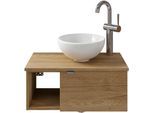 Waschtisch SAPHIR "Serie 6915 Waschschale mit Unterschrank für Gästebad, Gäste WC", braun (halifax eiche, halifax eiche, halifax eiche quer nb), B:61cm H:39,8cm T:35cm, Waschtische, Waschtisch, 61 cm breit, 1 Tür, offenes Fach, kleine Bäder, ohne Armatur