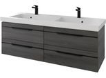 Waschtisch SAPHIR "Serie Balto Mineralmarmor-Waschtisch mit Unterschrank, 147,8 cm breit", grau (graphit struktur quer nachbildung, graphit struktur quer nachbildung), B:147,8cm H:55,6cm T:50,8cm, Waschtische, Waschtisch, Doppel-Waschplatz mit 4 Schubladen, in verschiedene Ausführungen