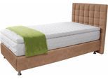 Boxspringbett, braun, B:135cm L:210cm, Microvelours (100% Polyester);Strukturstoff (77% Polyester und 23% Viskose);Bonnell-Federkern-Matratzenbezug: 100% Polyester;Kaltschaum-Matratzenbezug: Frottee 100% Polyester, WESTFALIA SCHLAFKOMFORT, Komplettbetten, Boxspringbett