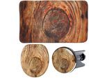 Badaccessoire-Set SANILO "Rustikal", braun, MDF, Badaccessoires-Sets, bestehend aus WC-Sitz, Badteppich und Waschbeckenstöpsel