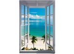 Poster REINDERS "Fenster zum Strand", blau (farbe bild(er): blau), B:61cm H:91,5cm, Papier, Bilder, Poster