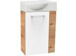 Waschtisch FACKELMANN "SBC", braun (braun, weiß, braun, ast, eiche optik), B:45,5cm H:70,5cm T:32cm, Holzwerkstoff, Keramik, Waschtische, Waschtisch, bestehend aus Becken und Unterbau, Breite ca. 45 cm