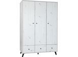 Kleiderschrank ARTHUR BERNDT "Kinderkleiderschrank »Lavea« 3-türig", Kinder, Gr. White-Oak-Nachbildung, B/H/T: 130cm x 191cm x 51cm, Schubladen: 3 Stk. Türen: 3 Stk., weiß, Hartfaserplatte, Holzwerkstoff, Kunststoff, Metall, fühlbare Struktur, Schränke Kleiderschrank