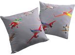 Dekokissen WIRTH "Planes Action" Gr. 2, grau (grau, gemustert), B:50cm L:50cm, Polyester, Dekokissen_Sitzkissen_Kissenhüllen, Disney, Kissenhülle ohne Füllung, 2 Stück