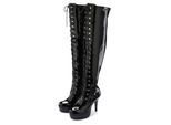 Overkneestiefel "High-Heel-Stiefelette zum Schnüren", Damen, Gr. 43, schwarz, Obermaterial: 100% Lederimitat. Decksohle: 100% Lederimitat. Futter: 100% Textilmaterial. Laufsohle: 100% Synthetik, LASCANA BELLE AFFAIRE, glänzend, unifarben, Schuhe High Heel Stiefel Overknee-Stiefel Schnürstiefel, mit Reißverschluss und Plateausohle, erotische Lack-Optik