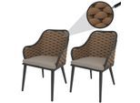 2er-Set Stuhl MCW-O16, Outdoor Stuhl Armlehne, Olefin Seilgeflecht Rope ~ beige Kissen hellbraun