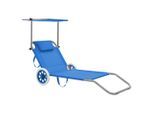 vidaXL Klappliege mit Sonnenschutz und Rädern Stahl Blau