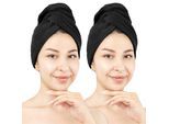 Turban-Handtuch HAMMETEX "2er Set Haarturban Damen, 100% Baumwolle, Flauschig & Schnelltrocknend", schwarz, B:25cm L:64cm, Frottier, Baumwolle, Handtücher, Uni-Farben, weich