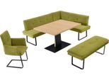 Essgruppe K+W KOMFORT & WOHNEN "Giacomo III", grün (olive), Flachgewebe Aquaclean 910, Ansteckplatte, Langer Schenkel links, Sitzmöbel-Sets, Essgruppe, wahlweise links oder rechts langer Schenkel 207cm, Freischwingersessel