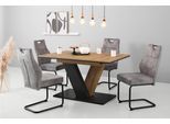 Essgruppe HELA "EMS Tisch 140-180x90 cm ausziehbar, Esstisch inkl. 4 Stühle", grau (evoke eiche, schwarz, vt silber, vintage silber, grau), Samtvelours, Synchron-Auszug, Samtvelours, Sitzmöbel-Sets, Essgruppe, Ausziehtisch Freischwinger, Stuhl mit Federkern, Bestseller