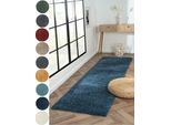 Hochflor-Läufer "My Shaggy", blau (dunkelblau), B:80cm H:37mm L:300cm, Polypropylen (PP), MYFLAIR MÖBEL & ACCESSOIRES, Teppiche, Shaggy, Uni Farben, leicht glänzend, Microfaser, extra flauschig