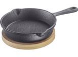 Grillpfanne WESTMARK "Tapas + Friends, kleine Gusseisenpfanne", schwarz, B:11cm H:3,5cm L:15,5cm Ø:11cm, Pfannen, 125 ml, inkl. Bambus-Untersetzer