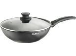 Wok PINTINOX "Power", schwarz (schwarz, transparent), H:7,6cm Ø:28cm, Pfannen, Wok, 2-lagige Antihaftbeschichtung, mit Glasdeckel, Ø 30 cm, Induktion