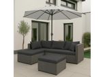 Poly-Rattan Garnitur MCW-O46, Balkon-/Garten-/Lounge-Set Sofa Sitzgruppe ~ grau Polster dunkelgrau