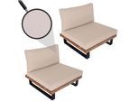 2er-Set Lounge-Sessel MCW-H54, Garten-Sessel, Spun Poly Akazie Holz FSC-zertifiziert Alu ~ hellbraun, Polster beige