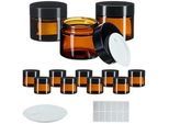 Relaxdays Salbentiegel-Set , Braun , Glas, Kunststoff , Rund , 5.5x5x5.5 cm , Badaccessoires, Waschplatzzubehör, Kosmetikdosen