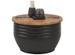 Ambia Home Couchtisch, Natur, Schwarz, Holz, Metall, Mangoholz, massiv, rund, 75x45x75 cm, Stauraum, Wohnzimmer, Wohnzimmertische, Couchtische, Couchtische Metall