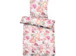 Bettwäsche APELT "Hannah", bunt (rose, weiß, grün), B/L: 135cm x 200cm, 1 Stk., 1 Stk., Mako-Satin, B/L: 80cm x 80cm, 2 Stk., Mako-Satin, Obermaterial: 100% Baumwolle, Bettwäsche, Bettwäsche, Kunstvoll gemalte Rosen im Aquarellstil