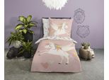 good morning Kinderbettwäsche "Unicorn" 2 Stk. tlg. Baumwolle, 135x200, Reissverschluss, Wendeoptik, Mädchen, Einhorn, Rosa