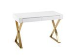 FineBuy Schreibtisch Hochglanz Weiß Gold 118 cm Holz Computertisch Tisch Büro